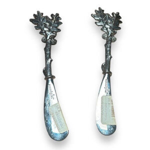 VTG Mud Pie Christmas Spreader Leaf Canape Knife Metal Handle Stainless Steel X2